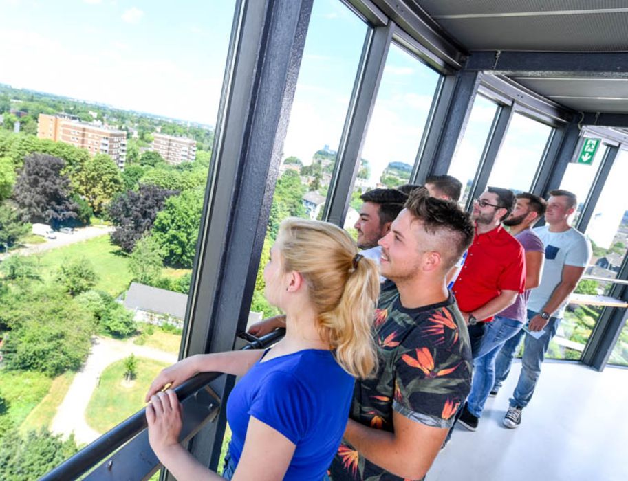 Guests can enjoy the Ruhr panorama from the top level of the storage tower in Mülheim-Styrum