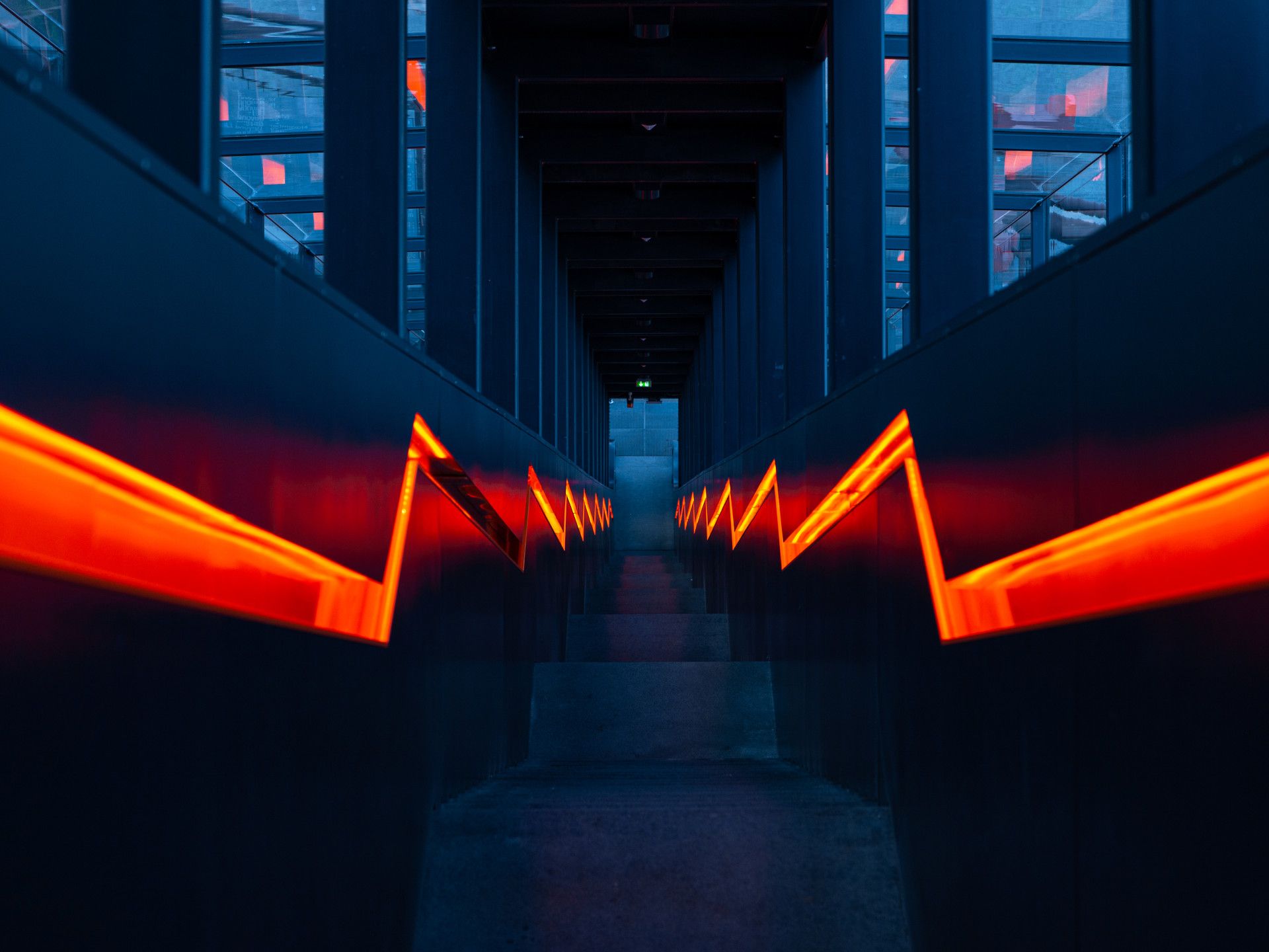 Zeche Zollverein Ruhrgebiet Treppe beleuchtet