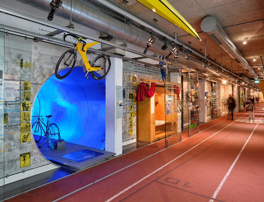 Guests can cycle against the current in a wind tunnel and test their strength