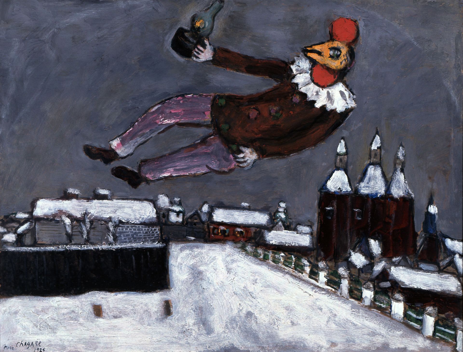 Marc Chagall, Rooster over Vitebsk, 1925, Oil on cardboard, Private collection