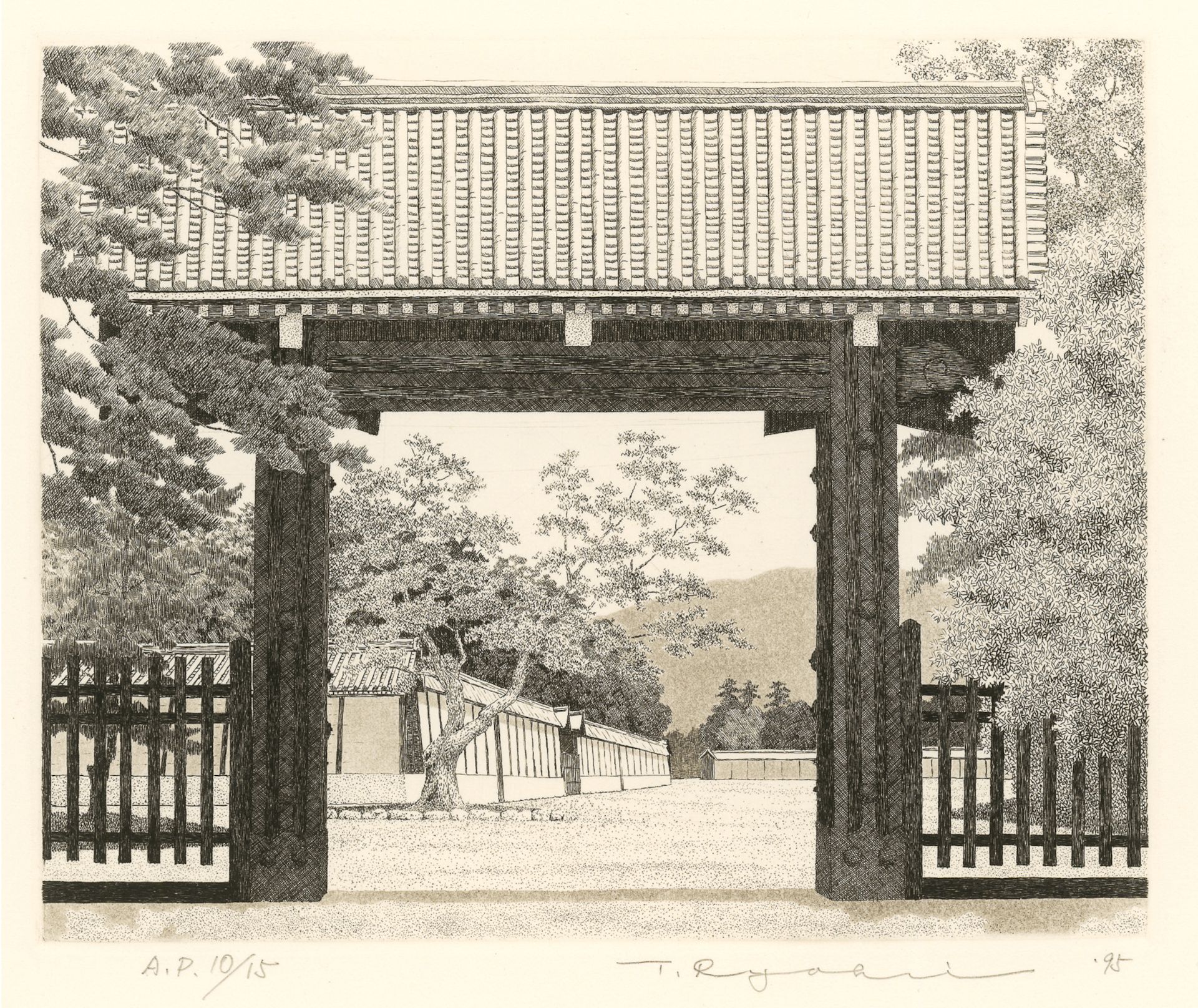 Imperial Palace, Hamaguri Gate, etching and aquatint, 17 × 21 cm, 1995