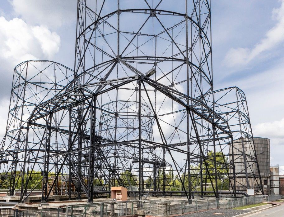 The scaffolding still stands from the former coal towers of the Hansa coking plant