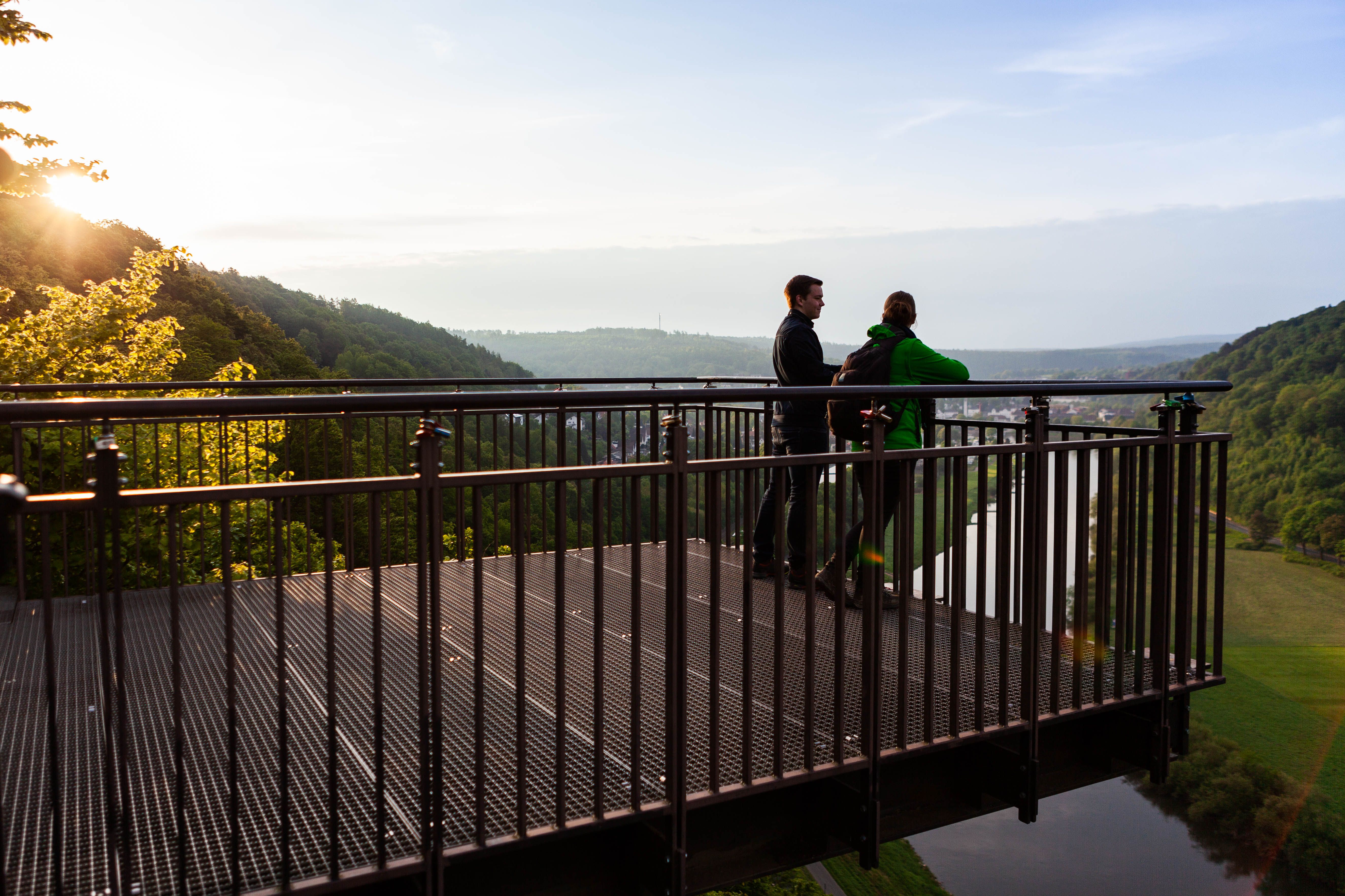 View of the Weser Skywalk in Beverungen in the Teutoburg Forest