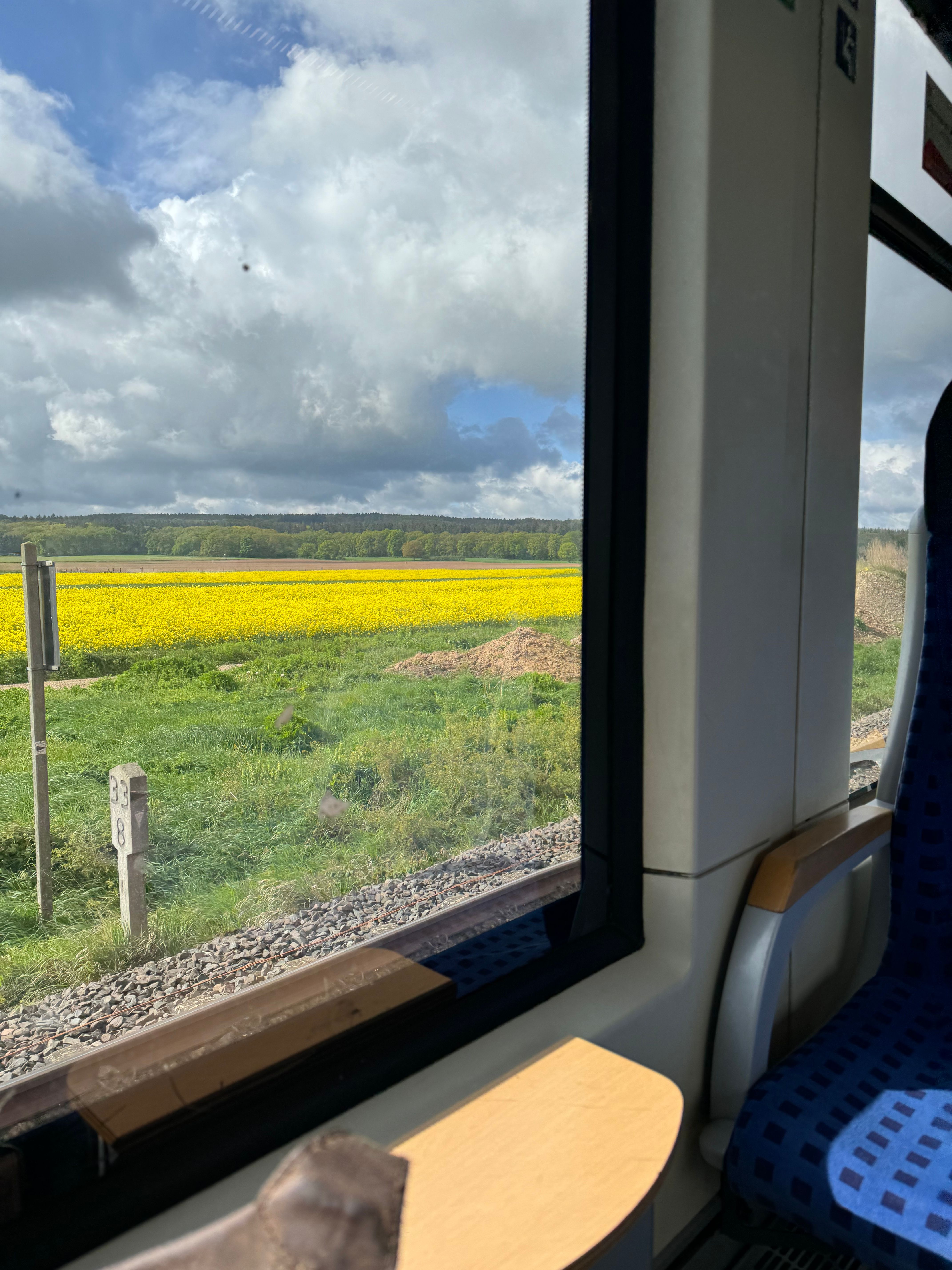 Blick auf ein Feld aus dem Inneren einer Bahn