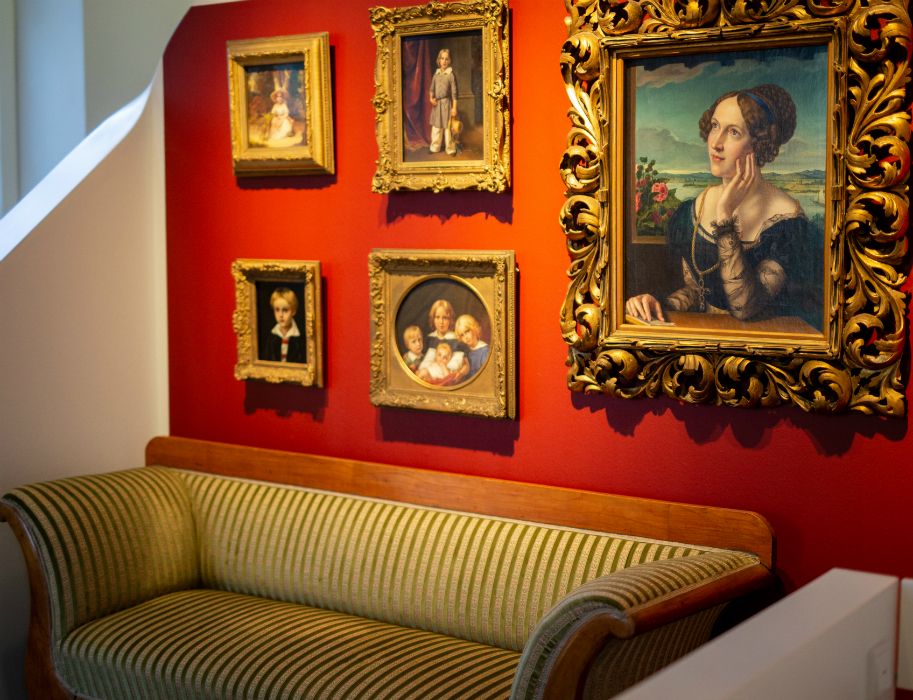 Paintings adorn the walls of the Begas House as art treasures