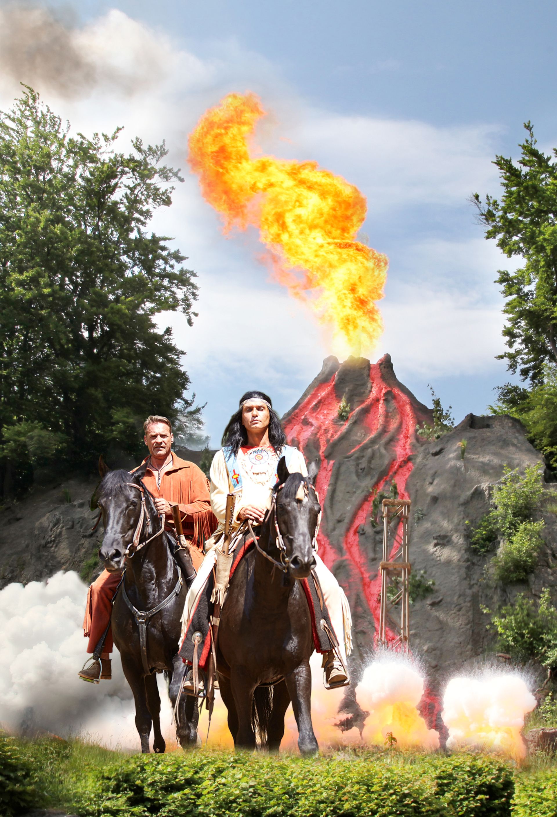 An active volcano is also part of the scenery of individual performances at the Karl May Festival