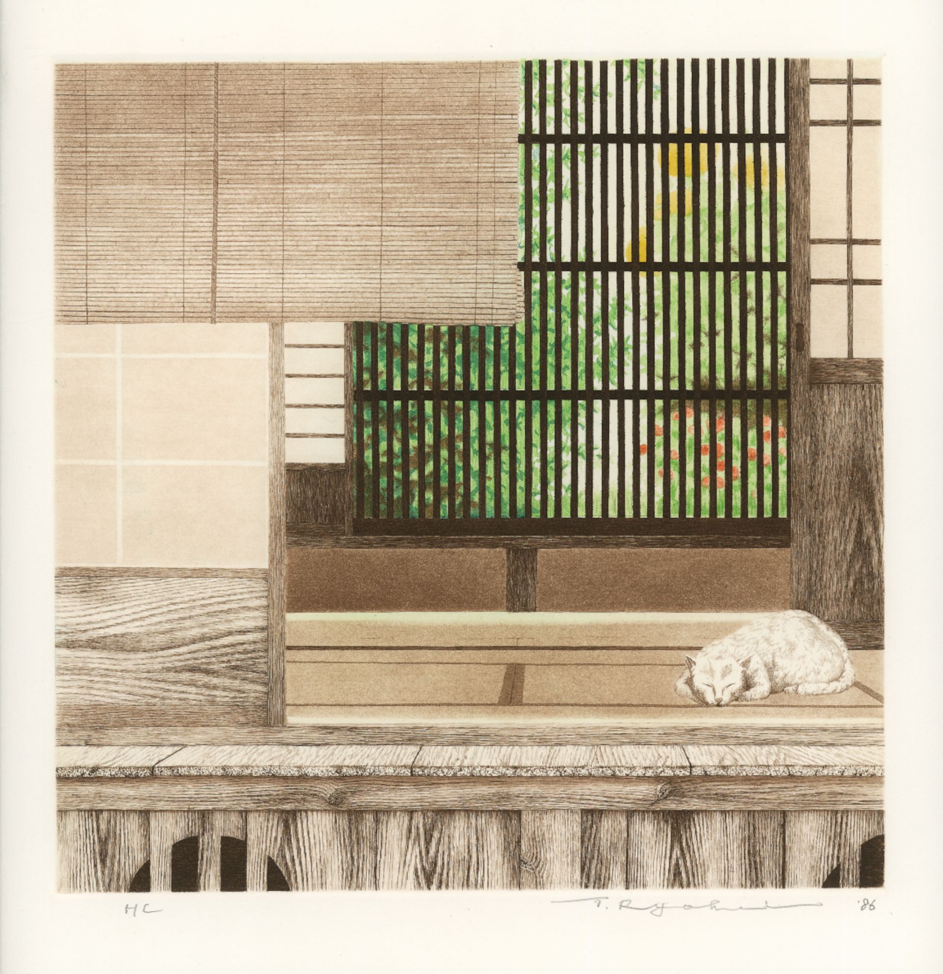 Tanaka Ryōhei (1933-2019), Summer Room (sepia), color etching and aquatint, 30 × 30 cm, Japan 1986