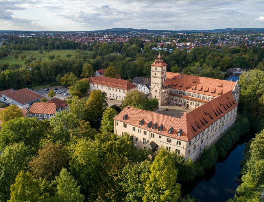 A bird's eye view of the Weser Renaissance Museum Schloss Brake in Lemgo