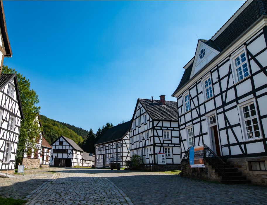 Historic half-timbered buildings are the treasures of the open-air museum in Hagen