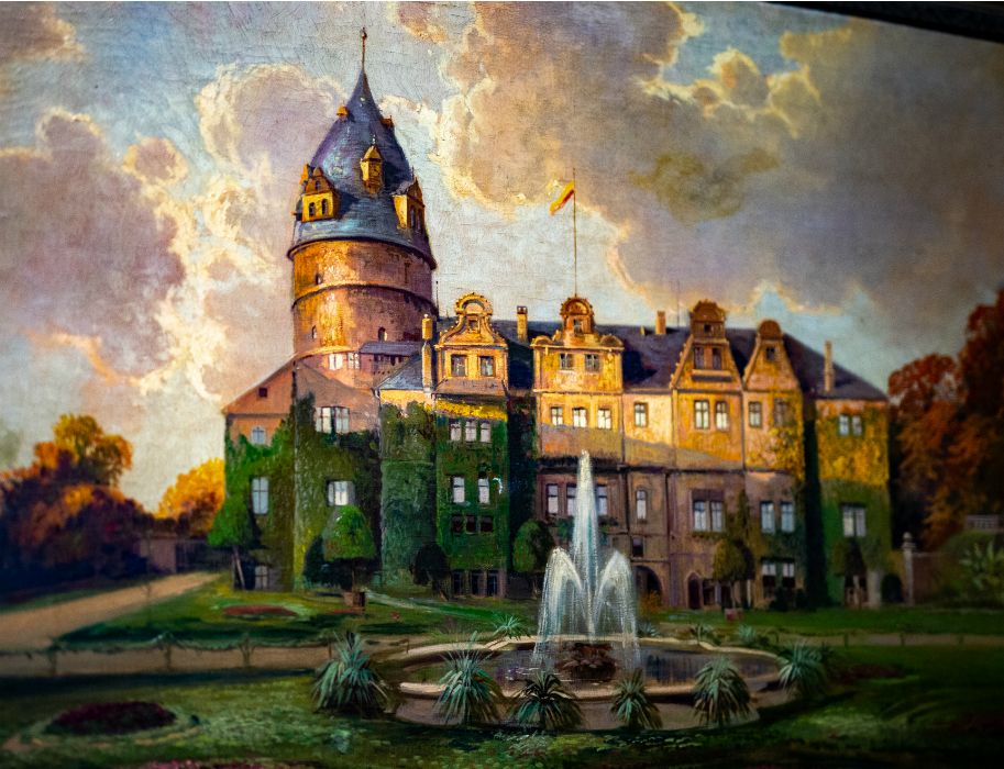 A painting in the Lippisches Landesmuseum shows the princely residence palace in the Weser Renaissance style