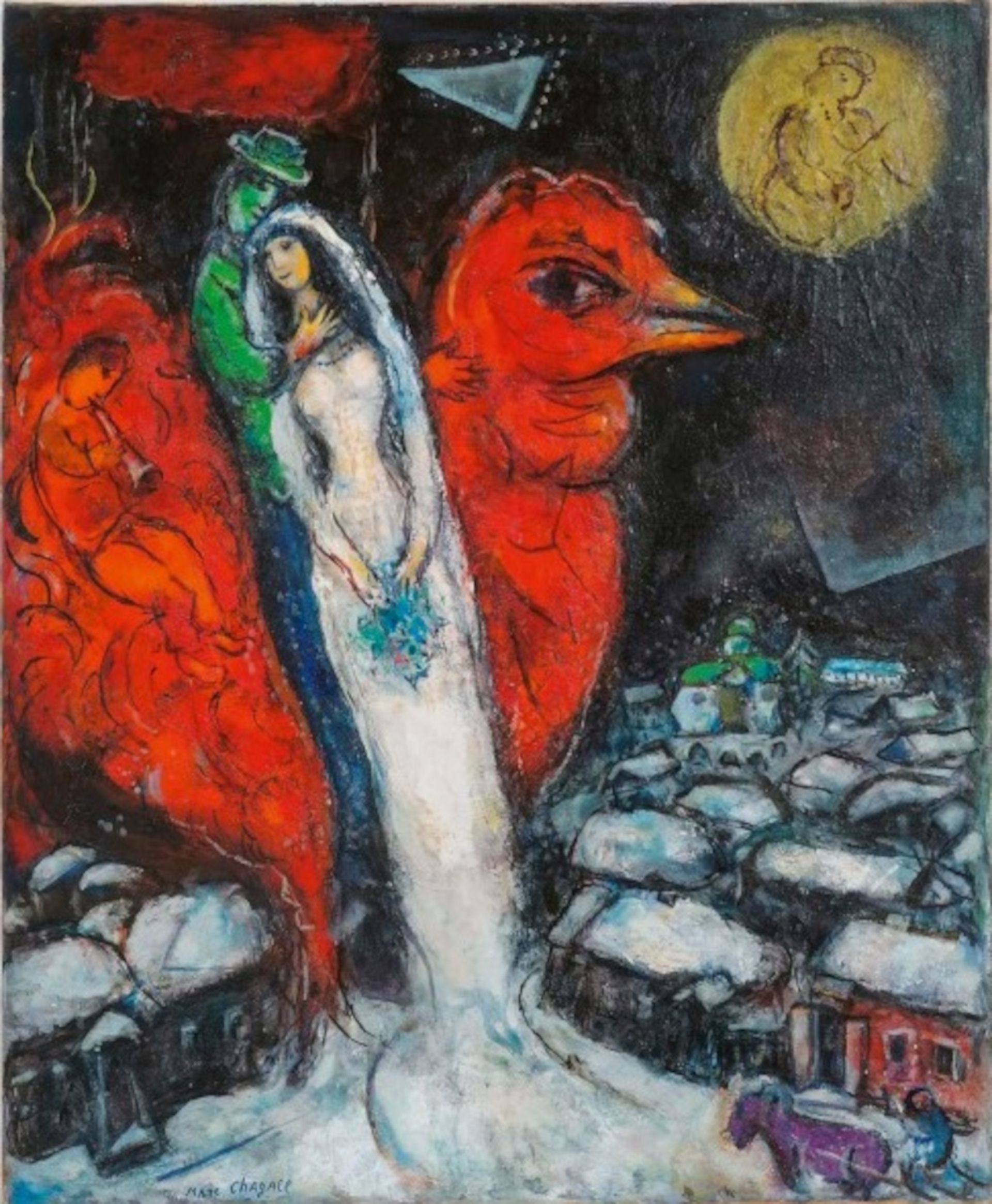 Marc Chagall, Lovers with red rooster, 1956-1965, Les amoureux au coq rouge, oil, gouache, tempera and ink on canvas, 81 x 66 cm, Private Collection Germany, Courtesy Samuelis Baumgarte Galerie